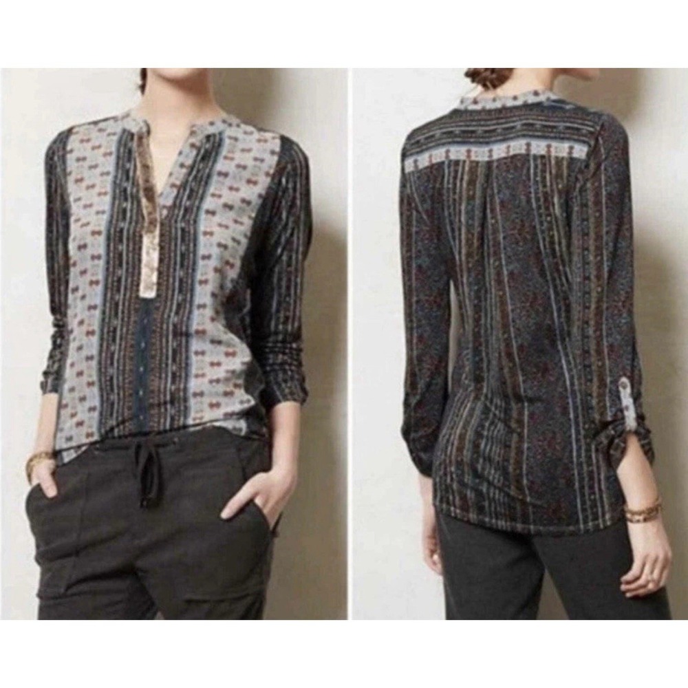 Anthropologie‎ Tiny XS Devas Aztec Printed Sequin Peasant Top